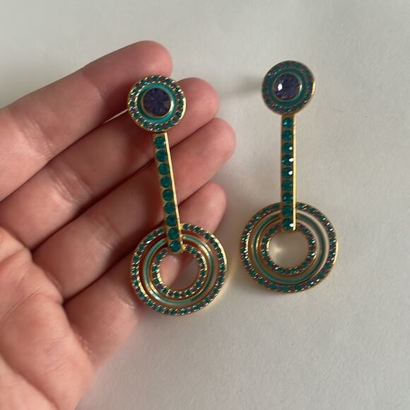 Akkad gold drop earrings with blue and green gems - Picture 2 of 5